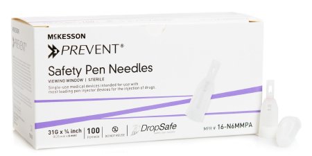 Insulin Pen Needle McKesson Prevent® 31 Gauge 1/4 Inch Length Safety Sheild - M-1118151-4065 - Box of 100