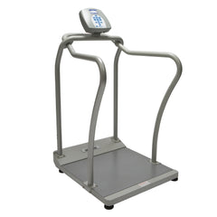 Health O Meter Floor Scale with Handrail Health O Meter® Digital LCD Display 454 kg Weight Capacity Gray AC Adapter / Battery Operated