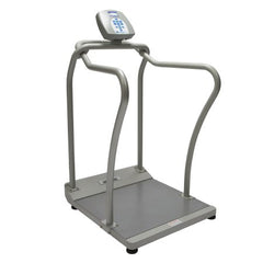 Health O Meter Floor Scale with Handrail Health O Meter® Digital LCD Display 1000 lbs. / 454 kg Weight Capacity Gray AC Adapter / Battery Operated
