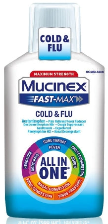 Reckitt Benckiser Cold and Cough Relief Mucinex® Fast-Max™ Cold & Flu 650 mg - 20 mg - 400 mg - 10 mg / 20 mL Strength Liquid 6 oz.