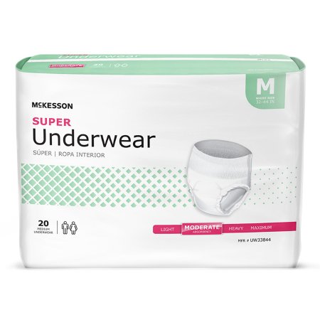 Unisex Adult Absorbent Underwear McKesson Pull On with Tear Away Seams Medium Disposable Moderate Absorbency - M-1123832-1973 - Case of 80