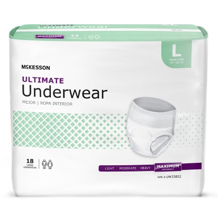 Unisex Adult Absorbent Underwear McKesson Pull On with Tear Away Seams Large Disposable Heavy Absorbency - M-1123836-1555 - Case of 72