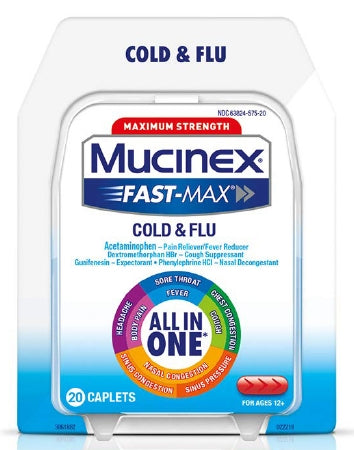 Reckitt Benckiser Cold and Cough Relief Mucinex® Fast-Max™ 325 mg - 10 mg - 200 mg - 5 mg Strength Caplet 20 per Box
