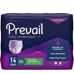 First Quality Female Adult Absorbent Underwear Prevail® For Women Daily Underwear Pull On with Tear Away Seams 2X-Large Disposable Heavy Absorbency - M-1126187-1137 - Case of 56
