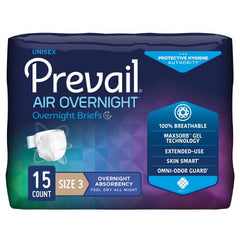 First Quality Unisex Adult Incontinence Brief Prevail Air™ Overnight Size 3 Disposable Heavy Absorbency - M-1126352-2012 - Case of 60