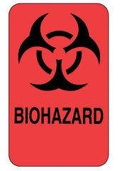 Fisher Scientific Pre-Printed Label Fisherbrand™ Warning Label Flourescent Red Paper Biohazard / Symbol Black Biohazard 2 X 3 Inch - M-1126516-3539 - Pack of 320
