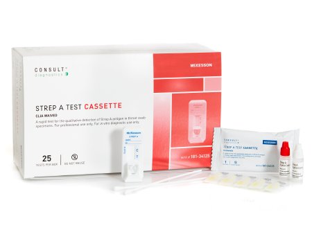 Rapid Test Kit McKesson Consult™ Infectious Disease Immunoassay Strep A Test Throat / Tonsil Saliva Sample 25 Tests