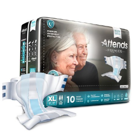 Attends Healthcare Products Unisex Adult Incontinence Brief Attends® Premier X-Large Disposable Heavy Absorbency - M-1128075-3808 - Bag of 10