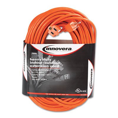 Innovera® Indoor/Outdoor Extension Cord, 100ft, Orange