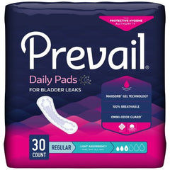 First Quality Bladder Control Pad Prevail® Daily Pads 9-1/4 Inch Length Light Absorbency Polymer Core One Size Fits Most Adult Female Disposable - M-1129072-3457 - Case of 90