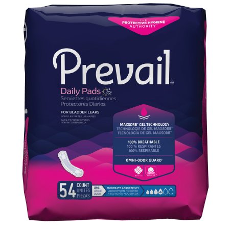 First Quality Bladder Control Pad Prevail® Daily Pads 11 Inch Length Moderate Absorbency Polymer Core One Size Fits Most Adult Female Disposable - M-1129073-1426 - Case of 108