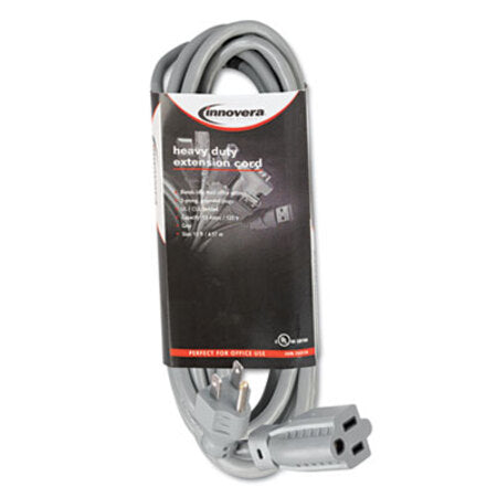 Innovera® Indoor Heavy-Duty Extension Cord, 15ft, Gray