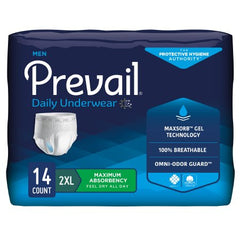 First Quality Male Adult Absorbent Underwear Prevail® Men's Daily Underwear Pull On with Tear Away Seams 2X-Large Disposable Heavy Absorbency - M-1131098-3102 - Case of 56