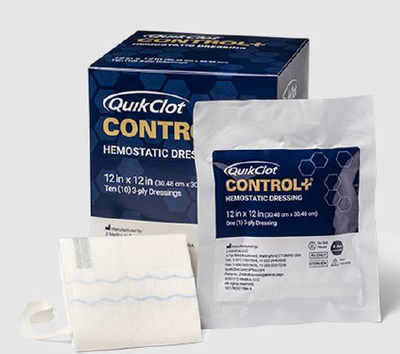 Z-Medica Hemostatic Dressing QuikClot Control+® 12 X 12 Inch 1 per Pack Individual Packet Kaolin Sterile