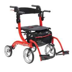 Drive Medical 4 Wheel Rollator / Transport Chair drive™ Nitro Duet Red Adjustable Height Aluminum Frame