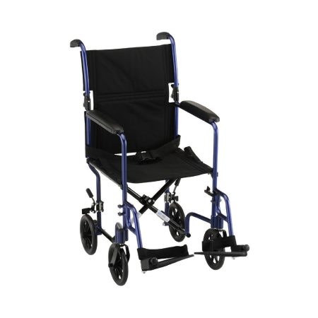Nova Ortho-Med Lightweight Transport Chair Nova Aluminum Frame 300 lbs. Weight Capacity Full Length / Fixed Height Arm Blue Upholstery