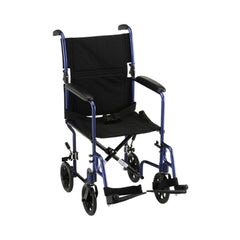 Nova Ortho-Med Lightweight Transport Chair Nova Aluminum Frame 300 lbs. Weight Capacity Full Length / Fixed Height Arm Blue Upholstery