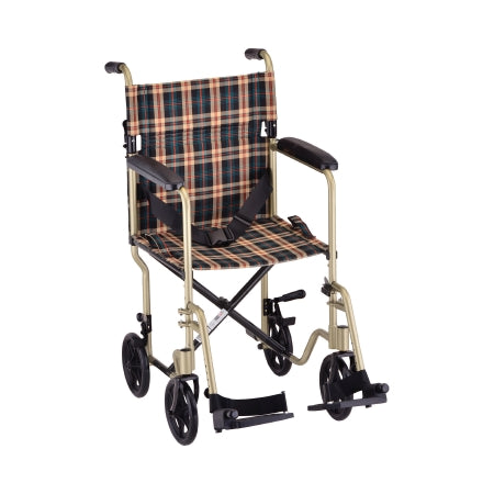 Nova Ortho-Med Lightweight Transport Chair Nova Aluminum Frame 300 lbs. Weight Capacity Full Length / Fixed Height Arm Champagne Upholstery