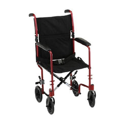 Nova Ortho-Med Lightweight Transport Chair Nova Aluminum Frame 300 lbs. Weight Capacity Full Length / Fixed Height Arm Red Upholstery