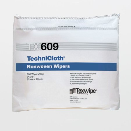 Texwipe Cleanroom Wipe TechniCloth® ISO Class 5 - 8 White NonSterile 45% Polyester / 55% Cellulose Nonwoven 9 X 9 Inch Disposable - M-1137881-4740 - Case of 3000
