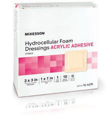 Foam Dressing McKesson 3 X 3 Inch Square Acrylic Adhesive with Border Sterile