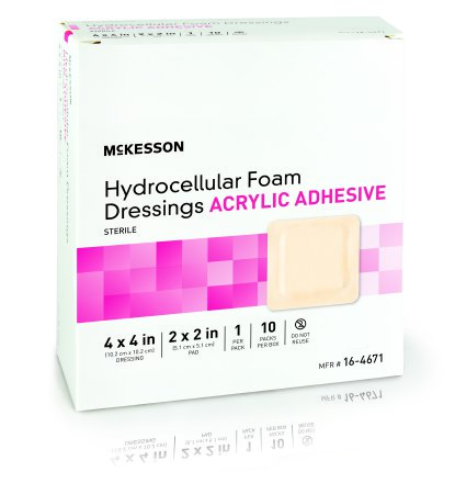 Foam Dressing McKesson 4 X 4 Inch Square Acrylic Adhesive with Border Sterile