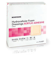 Foam Dressing McKesson 4 X 4 Inch Square Acrylic Adhesive with Border Sterile