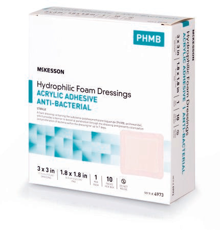 Antibacterial Foam Dressing McKesson 3 X 3 Inch Square Adhesive with Border Sterile