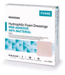 Antibacterial Foam Dressing McKesson 4 X 4 Inch Square Non-Adhesive without Border Sterile