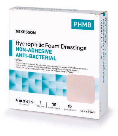 Antibacterial Foam Dressing McKesson 4 X 4 Inch Square Non-Adhesive without Border Sterile