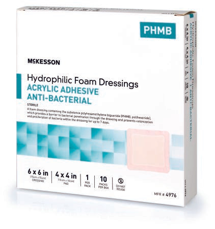 Antibacterial Foam Dressing McKesson 6 X 6 Inch Square Adhesive with Border Sterile