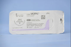 J & J Healthcare Systems Suture with Needle Coated Vicryl™ Absorbable Coated Violet Suture Braided Polyglactin 910 Size 0 18 Inch Suture 1-Needle 36.4 mm Length 1/2 Circle Reverse Cutting Needle