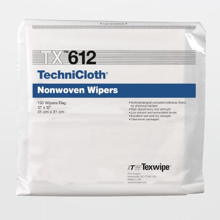 Texwipe Cleanroom Wipe TechniCloth® White NonSterile 45% Polyester / 55% Cellulose Nonwoven 12 X 12 Inch Disposable - M-1142425-4309 - Case of 1500