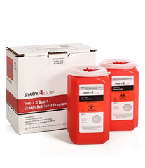 Post Medical Mailback Sharps Container Sharps Assure 3-3/4 L X 3-3/4 W X 7 H Inch 1.5 Quart Red Base / Translucent White Lid Vertical Entry