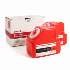 Post Medical Mailback Sharps Container Sharps Assure 9 L X 5-1/2 W X 7-3/10 H Inch 1 Gallon Red Base / Translucent White Lid Vertical Entry Screw On Lid