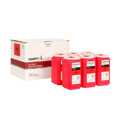 Post Medical Mailback Sharps Container Sharps Assure 3-3/4 L X 3-3/4 W X 7 H Inch 1.5 Quart Red Base / Translucent White Lid Vertical Entry