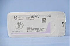 Suture with Needle Coated Vicryl Absorbable Coated Violet Suture Braided Polyglactin 910 Size 2 - 0 27 Inch Suture 1-Needle 36.4 mm Length 5/8 Circle Taper Point Needle