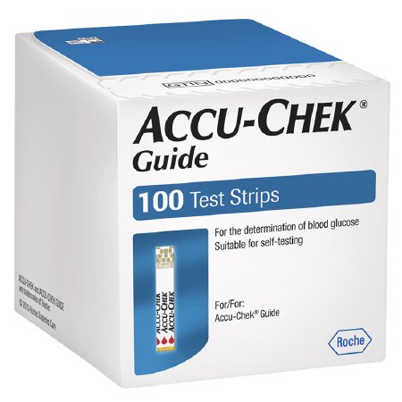 Roche Diabetes Care Guide Blood Glucose Test Strips Accu-Chek® 100 Strips per Box Tiny 0.6 microliter drop For Accu-Check Blood Glucose Meters