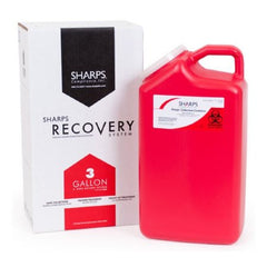 Sharps Compliance Mailback Sharps Container Intro Kit Sharps Recovery System™ 9 L X 6 W X 17 H Inch 3 Gallon Red Base/ White Lid Horizontal Entry