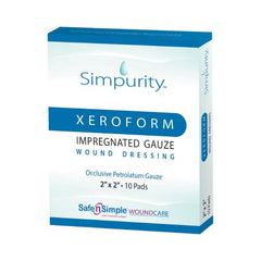 Safe N Simple Xeroform Impregnated Dressing Simpurity™ 2 X 2 Inch Gauze Antimicrobial Petrolatum Blend Sterile
