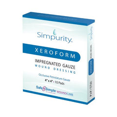 Safe N Simple Xeroform Impregnated Dressing Simpurity™ 4 X 4 Inch Gauze Antimicrobial Petrolatum Blend Sterile
