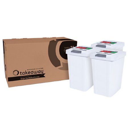 Sharps Compliance Mailback Sharps Container TakeAway® Recycle 14-1/4 L X 11-1/4 W X 17-3/4 H Inch 7.5 Gallon White Base / White Lid Vertical Entry Hinged Lid