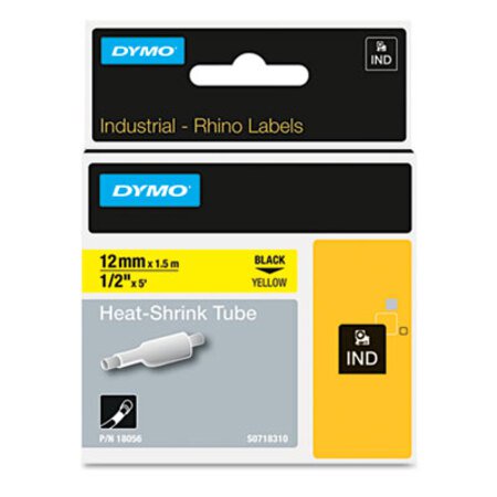 Dymo® Rhino Heat Shrink Tubes Industrial Label Tape, 0.5" x 5 ft, White/Black Print