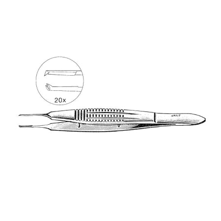 Miltex Suture Tying Forceps Jarit® Castroviejo 4-1/4 Inch Length OR Grade Stainless Steel NonSterile NonLocking Serrated Wide Thumb Handle Straight 1.5 mm Wide Tips with 1 X 2 Teeth - M-1155244-4775 - Each