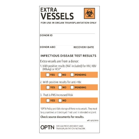 Viscot Industries Pre-Printed Label Display Label Orange / White Extra Vessels Infectious Disease Test Results Black Lab / Specimen - M-1155461-4052 - Case of 100