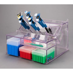 Poltex Inc Pipette Storage Bin Hinged Lid, 1 Inch Diameter Holes, 4-3/5 X 12 X 13 Inch For Most Popular Brands of Pipettes and Tips
