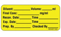 Precision Dynamics Drug Label MedVision® Anesthesia Label Diluent: _Volume:_mL Final Conc:_mg/Ml Yellow 1 X 2-1/4 Inch - M-1155767-1235 - Roll of 1