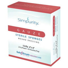 Safe N Simple Gauze Sponge Simpurity Cotton 12-Ply 4 X 4 Inch Square Sterile