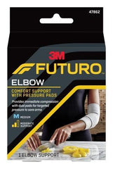 3M Elbow Support with Pressure Pads 3M™ Futuro™ Medium Pull-On / Hook and Loop Strap Closure Sleeve Left or Right Elbow 10 to 11 Inch Elbow Circumference Gray