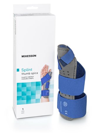 Thumb Splint McKesson Adult Small / Medium Hook and Loop Strap Closure Right Hand Blue / Gray